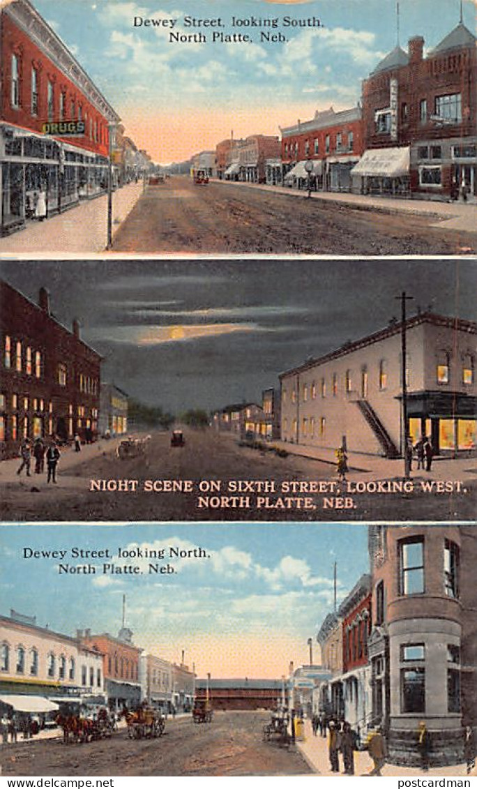 Usa - NORTH PLATTE (NE) Dewey street looking South - Night scene on 6th Street, looking West - Dewey street looking Nort