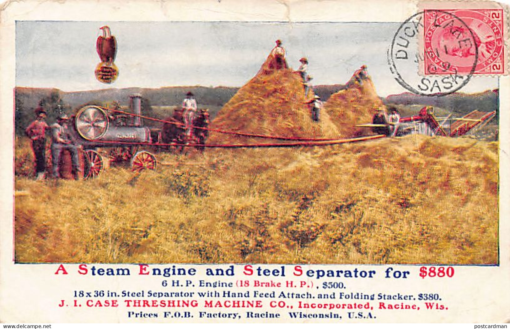 Usa - RACINE (WI) Stea Engine and Steel Separator - J. I. Case Threshing Machine