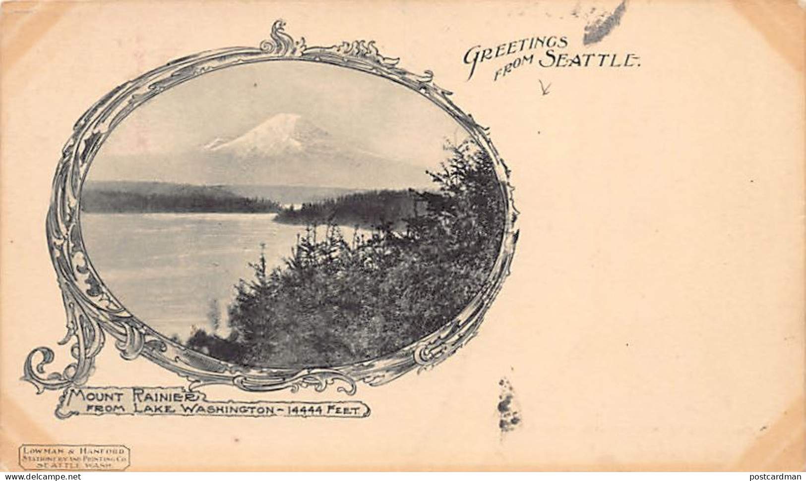 Usa - SEATTLE (WA) Mount Rainier from Lake Washington - PRIVATE MAILING CARD Year 1903 - Publ. Lowman & Handford