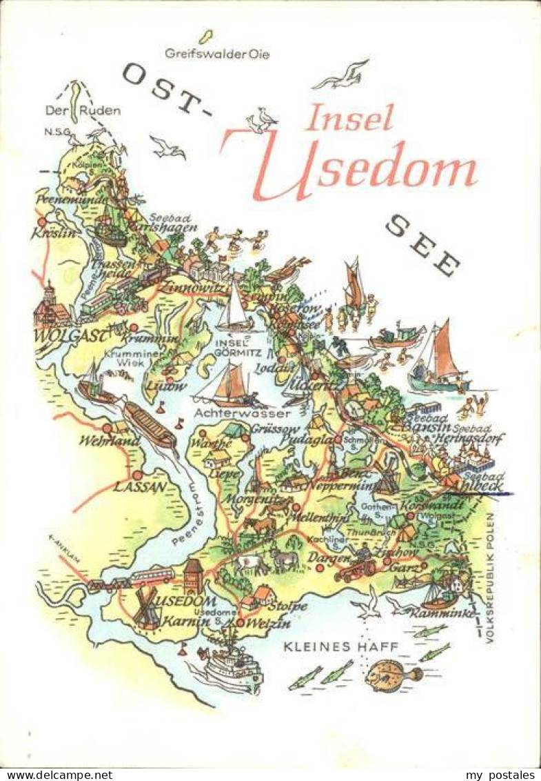 Usedom Mecklenburg-Vorpommern Landkarte Insel Usedom Sehenswuerdigkeiten