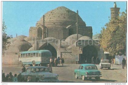 The Toki Telpakfurushon Market Cupola - bus - cars Volga - Bukhara - 1975 - Uzbekistan USSR - unused