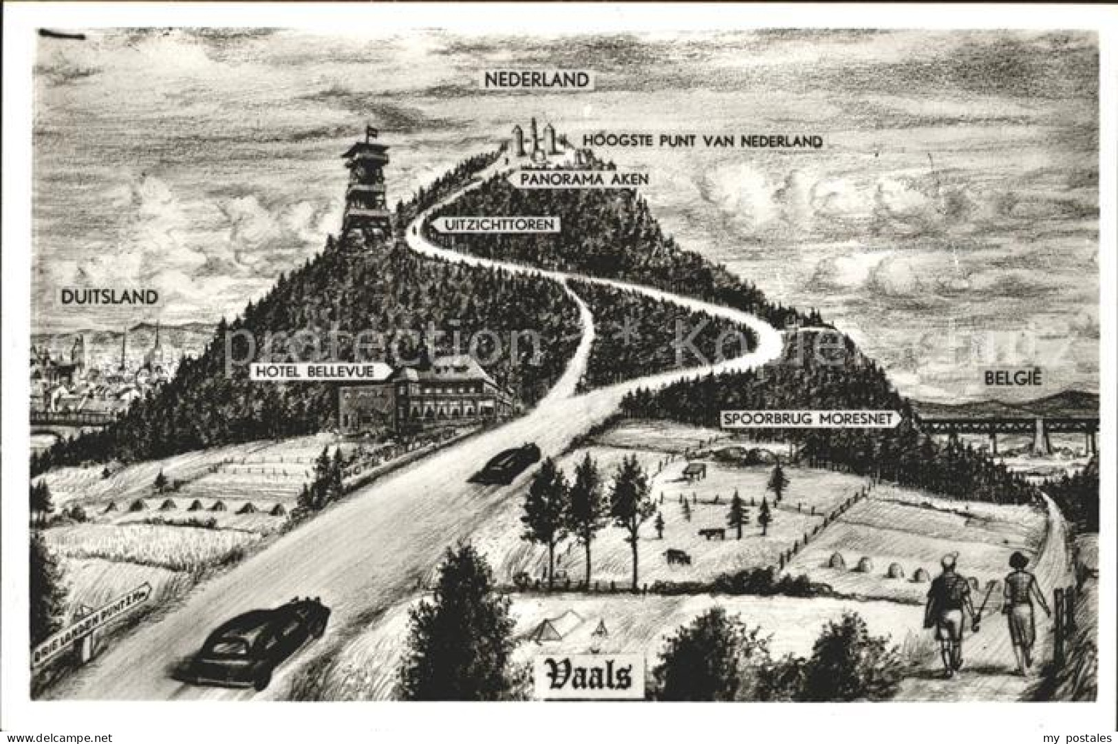 Vaals Panorama Aken Hotel Belevue Zeichnung