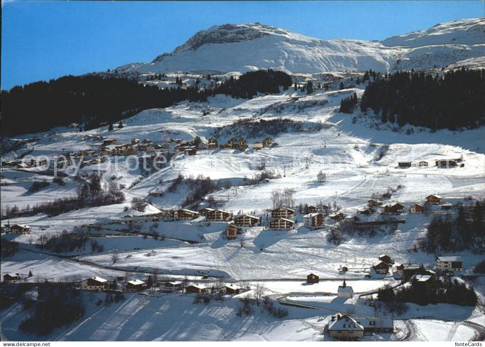 Valata und Surcuolm gegen Piz Mundaun Winterpanorama