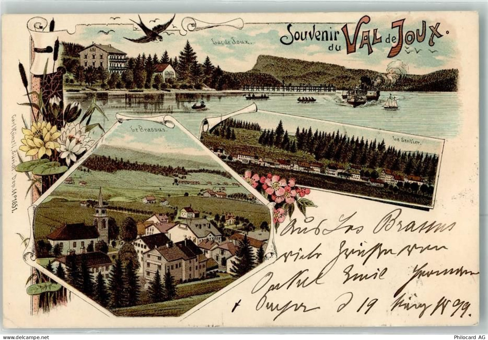Vallée de Joux 1899 Lithographie Lac de Joux Le Brassus Le Sentier Verla... - 13616175