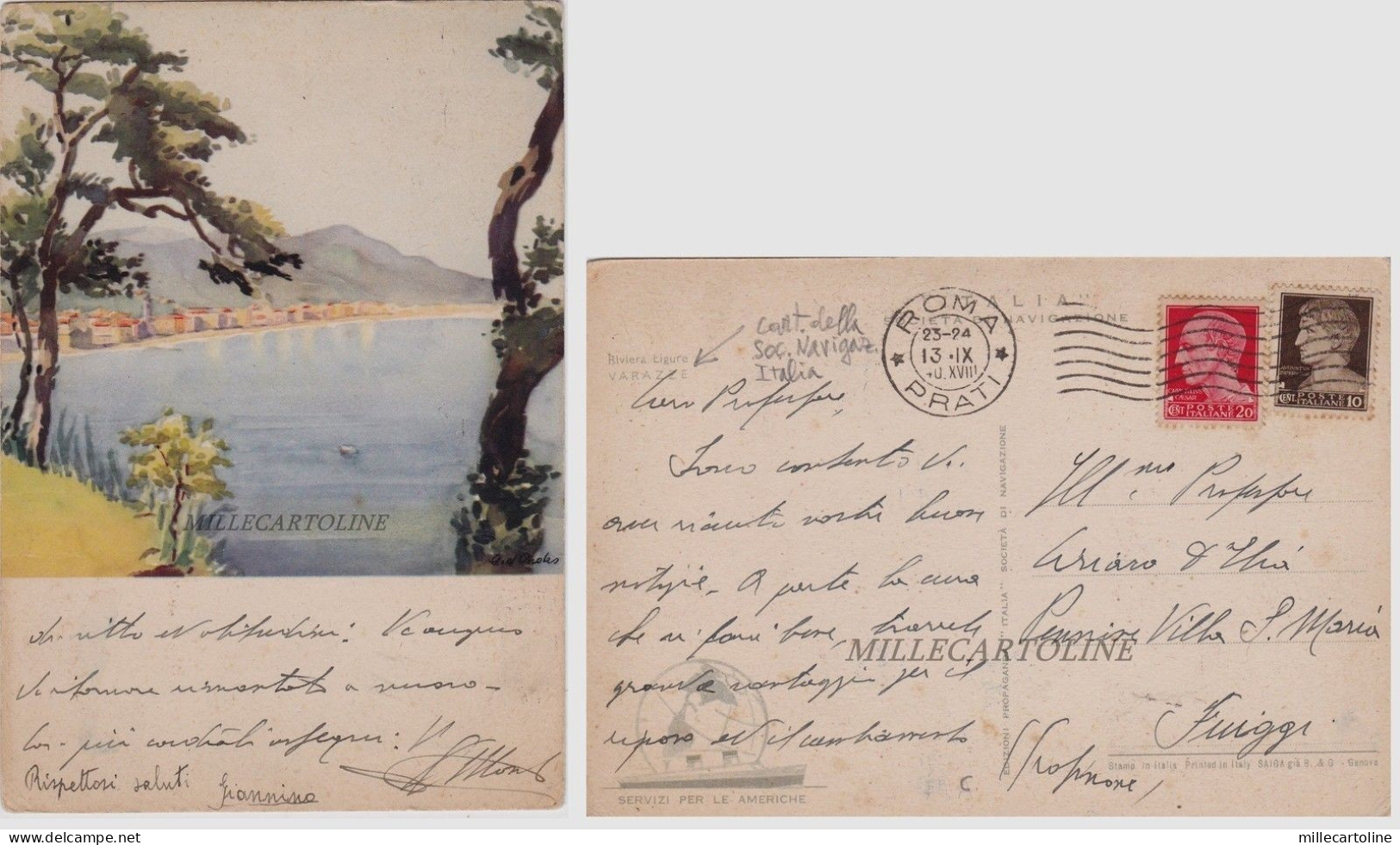 VARAZZE: Cartolina della Societa' Navigazione Italia  1940