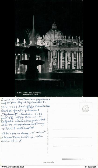 Postcard Vatikanstadt Rom Bei Nacht - Petersdom 1962