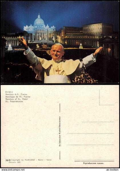 Postcard Vatikanstadt Rom Petersdom S. Petri bei Nacht Papst 1981