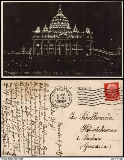 Postcard Vatikanstadt Rom Illuminazione della Basilica di S. Pietro 1929