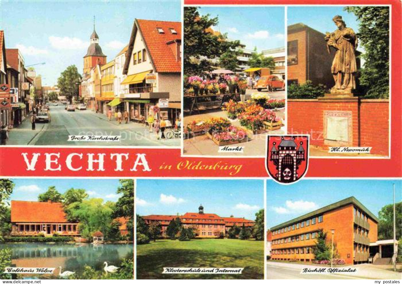 Vechta Niedersachsen Grosse Kirchstrasse Markt Hl. Nepomuk Statue Caféhaus Klost