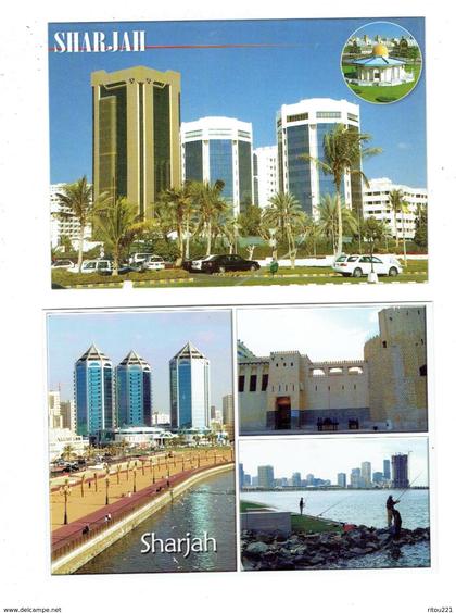 lot 2 cpm - United Arab Emirates - SHARJAH - N°152- 254 - multivues - voitures pêcheur