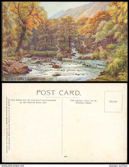 A.R. Quinton Watersmeet Lynmouth, Bridge River Scene, Devon Old Postcard 960 ARQ
