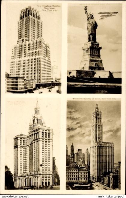 CPA New York City USA, Woolworth Building, Gemeindegebäude, Freiheitsstatue, New Telephone Bldg.