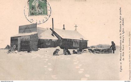 ETATS-UNIS - AK - Alaska - Eglise et Maison - Mission Pôle Nord - Mary's Igloo - Attelage Chiens de Traîneaux (2 scans)