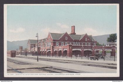 Postcard, United States, Colorado Springs CO, Santa Fe Station and Eating House