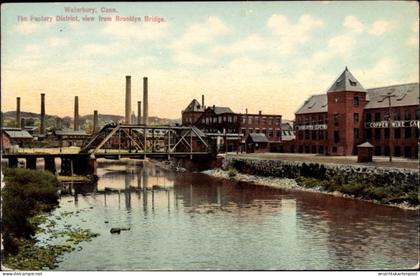 CPA Waterbury Connecticut USA, Blick auf den Fabrik District von der Brookly Bridge