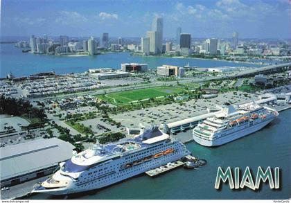 Miami Florida Cruise ships Downtown Miami and Bayside aerial view