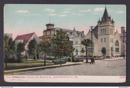 Postcard United States Jacksonville FL First Presbyterian Church and Monroe St