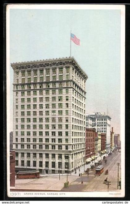 AK Kansas City, KS, Grand Avenue, Strassenbahn