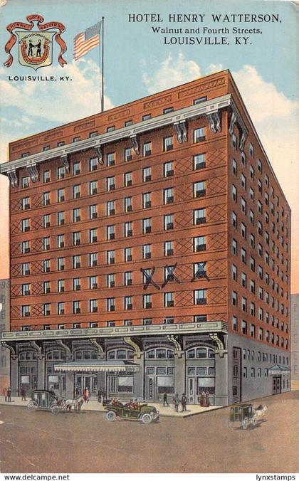 A025 US Louisville Kentucky Hotel Henry Watterson Walnut, Fourth st car postcard