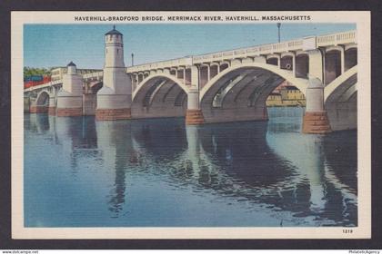 Postcard, United States, Haverhill MA, Haverhill-Bradford Bridge Merrimack River