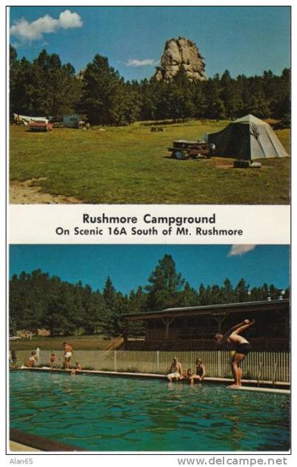 Mount Rushmore SD South Dakota, Rushmore Campground Camping Tent Swimming Pool, c1970s Vintage Postcard