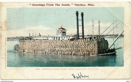 NATCHEZ, MS - Mississippi River Packet with Large Load of Cotton