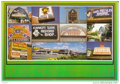 Nashville TN Tennessee, Music Row, Music & Record Industry Signs, c1980s Vintage Postcard