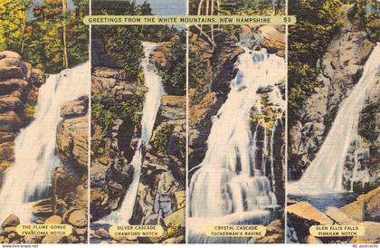 B346 US Greetings from White Mountains New Hampshire Waterfall postcard