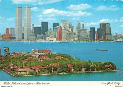 NEW YORK City USA Ellis Island and Lower Manhatten Twin Towers