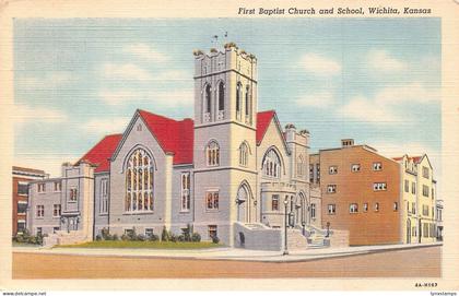 A901 US 1948 First Baptist Church and School Wichita Kansas vintage postcard