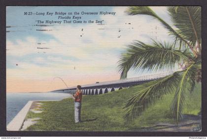 Vintage postcard USA Florida Keys FL Long Key Bridge Overseas Highway Fishing