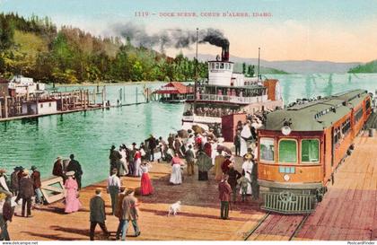 Dock Scene Idaho Harbour Coeur D'Alene USA Old Tram Postcard