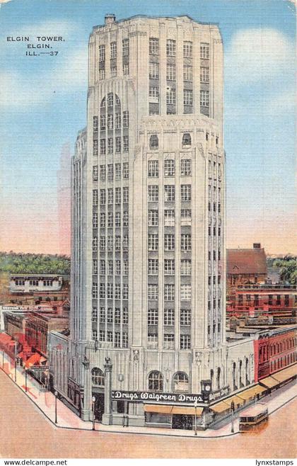L068 US Elgin - Elgin Tower Drug Store postcard