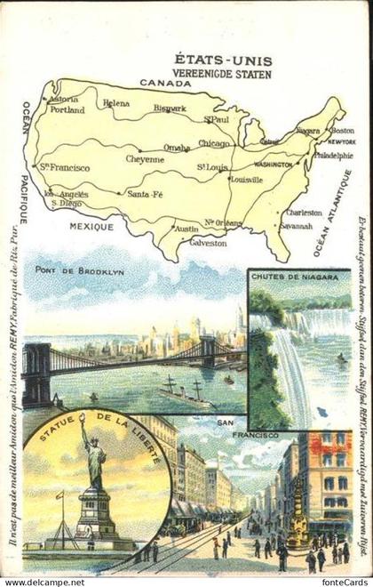 USA uebersichtskarte Niagarafaelle Brooklyn Bridge Freiheitsstatue