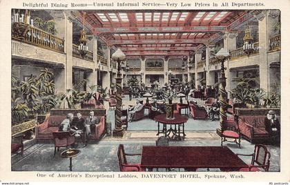 B524 US Lobby Davenport Hotel Spokane Washington vintage postcard