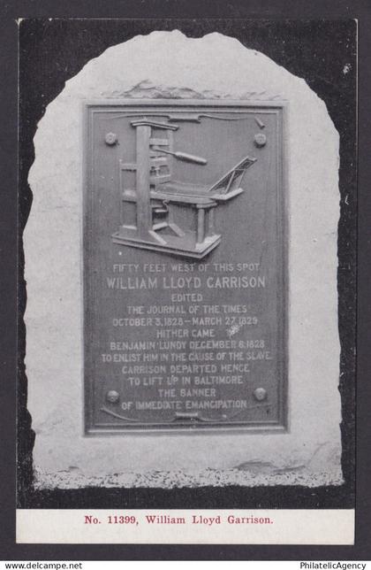 Postcard, United States, Old Bennington VT, William Lloyd Garrison Monument