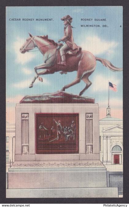 Postcard, United States, Wilmington DE, Caesar Rodney Monument, Rodney Square