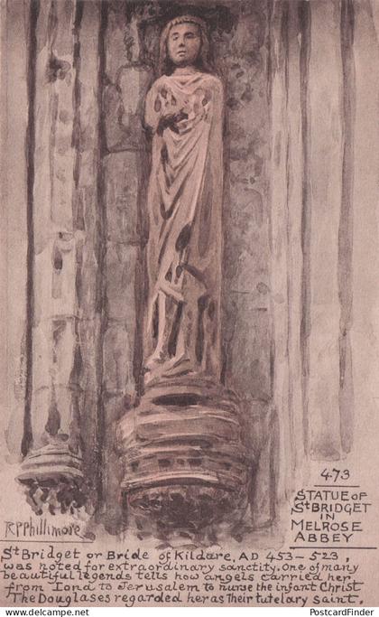 St Bridget of Kildare Statue in Melrose Abbey Phillimore Old Postcard