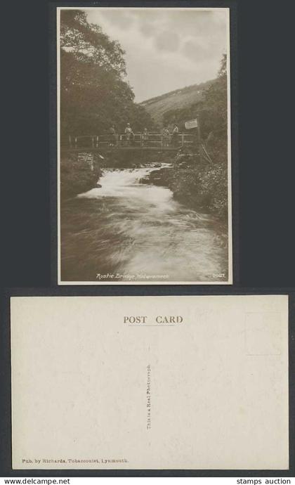 Lynmouth Rustic Bridge Watersmeet Falls Public Path Sign Old Real Photo Postcard