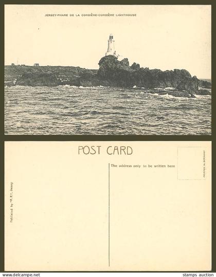 Jersey Phare de La Corbiere Corbière Lighthouse on Rocks Old Postcard F.F. C.I.