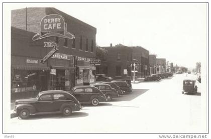 Small Town Real Photo Street Scene, Wyoming or Colorado (?), Derby Cafe, Vintage Autos, 'Neil Fuller Drugs'