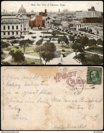 Galveston (Texas) Bird's Eye View of Galveston, Stadt-Ansicht 1909