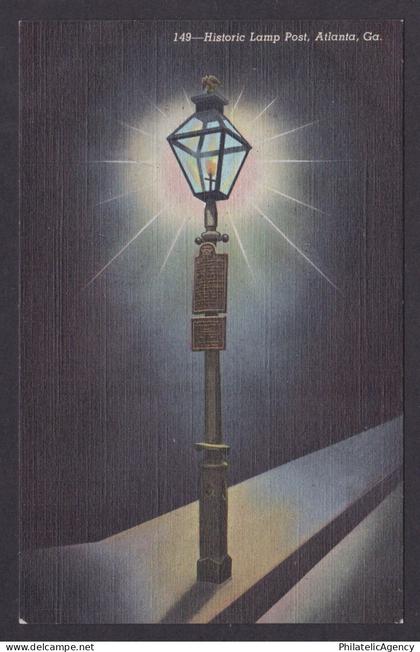 Postcard, United States, Atlanta GA, Historic Lamp Post