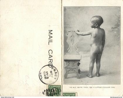Black Americana, Southern Souvenir, Funny Young Boy (1913) Double Postcard