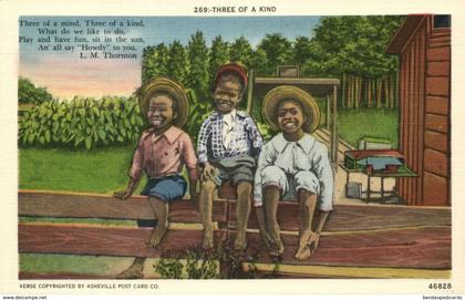 Black Americana, "Three of a Kind" (1940s) Asheville 46828 Postcard
