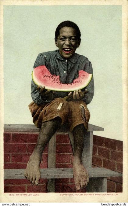 Black Americana, "Watermelon Jake" (1901) Detroit Photographic Co. 5522 Postcard