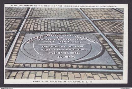 Postcard, United States, Charlotte NC, Plate Mecklenburg Indep. Declaration