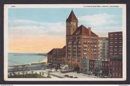 Postcard, United States, Chicago IL, Illinois Central Depot
