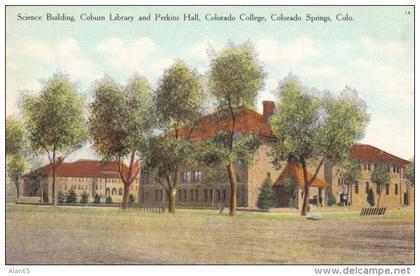 Colorado Springs CO, Colorado College Campus Science Building, Coburn Library, Perkins Hall, c1910s Vintage Postcard