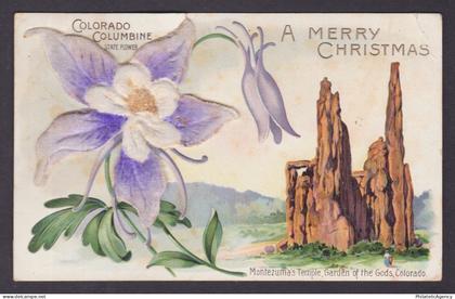 Postcard, United States, Colorado Springs CO, Montezuma's Temple, Columbine